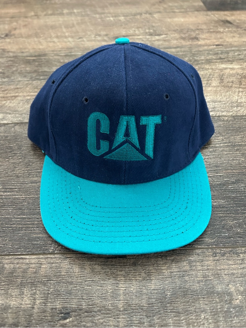 Sick Vintage 90s CAT Caterpillar Snapback Hat, Turquoise Blue Colorway